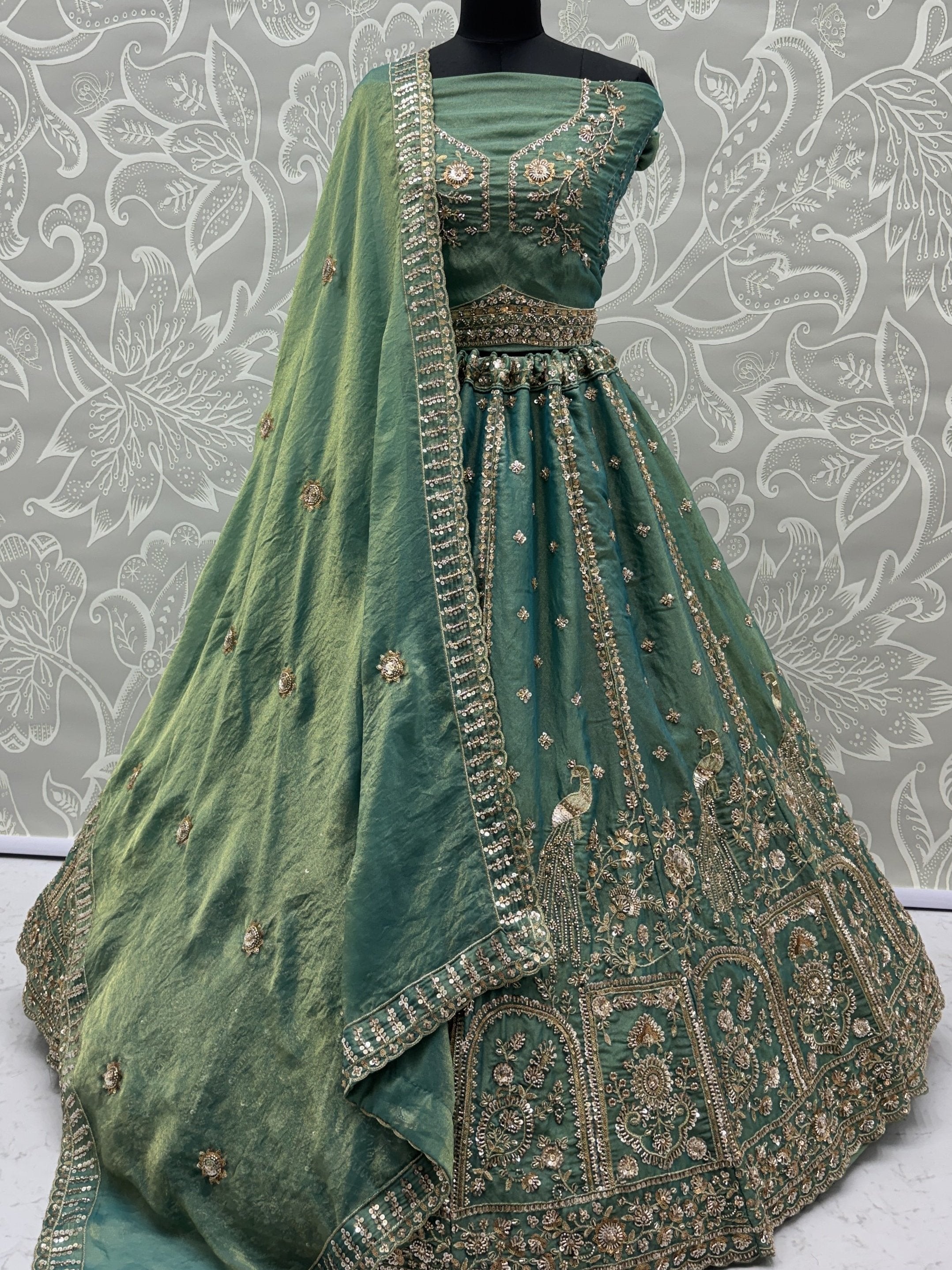 Beautiful Green Hand Embroidery Silk Lehenga Choli With Dupatta