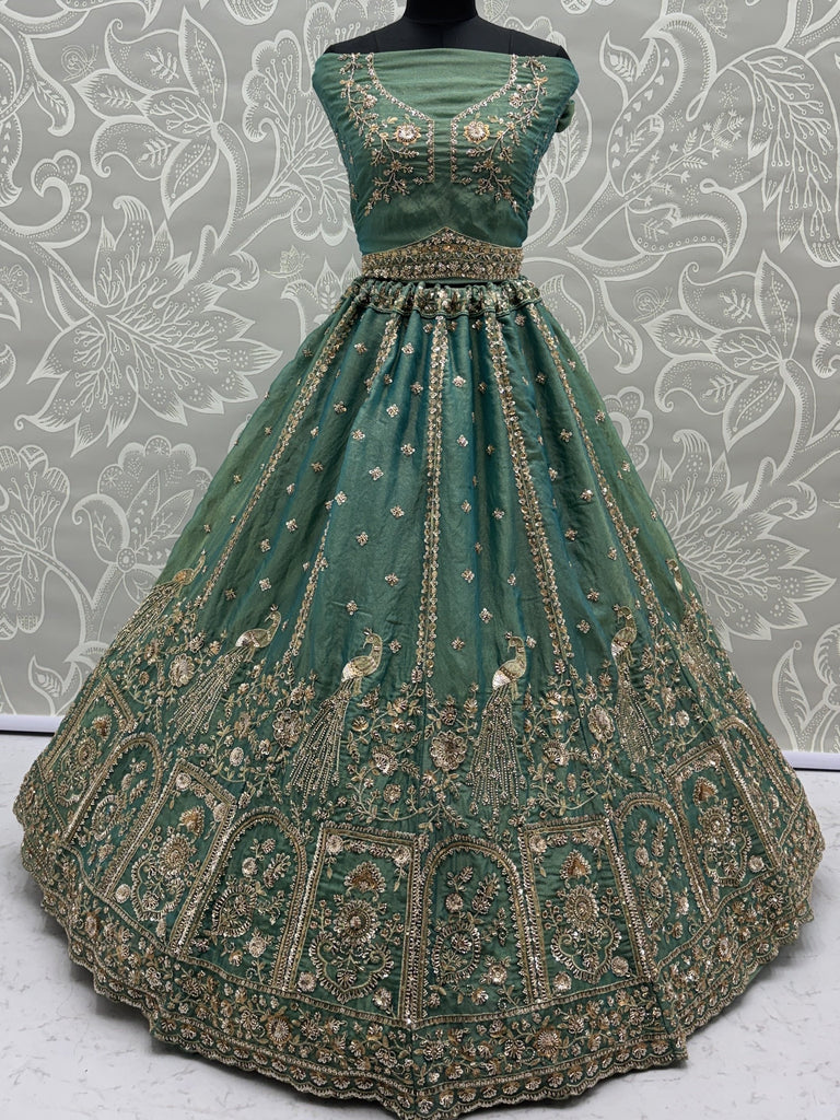 Beautiful Green Hand Embroidery Silk Lehenga Choli With Dupatta