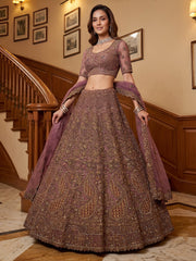 Luxurious Mauve Dori Work Net Reception Wear Lehenga With Blouse