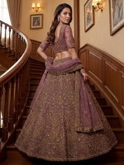 Luxurious Mauve Dori Work Net Reception Wear Lehenga With Blouse