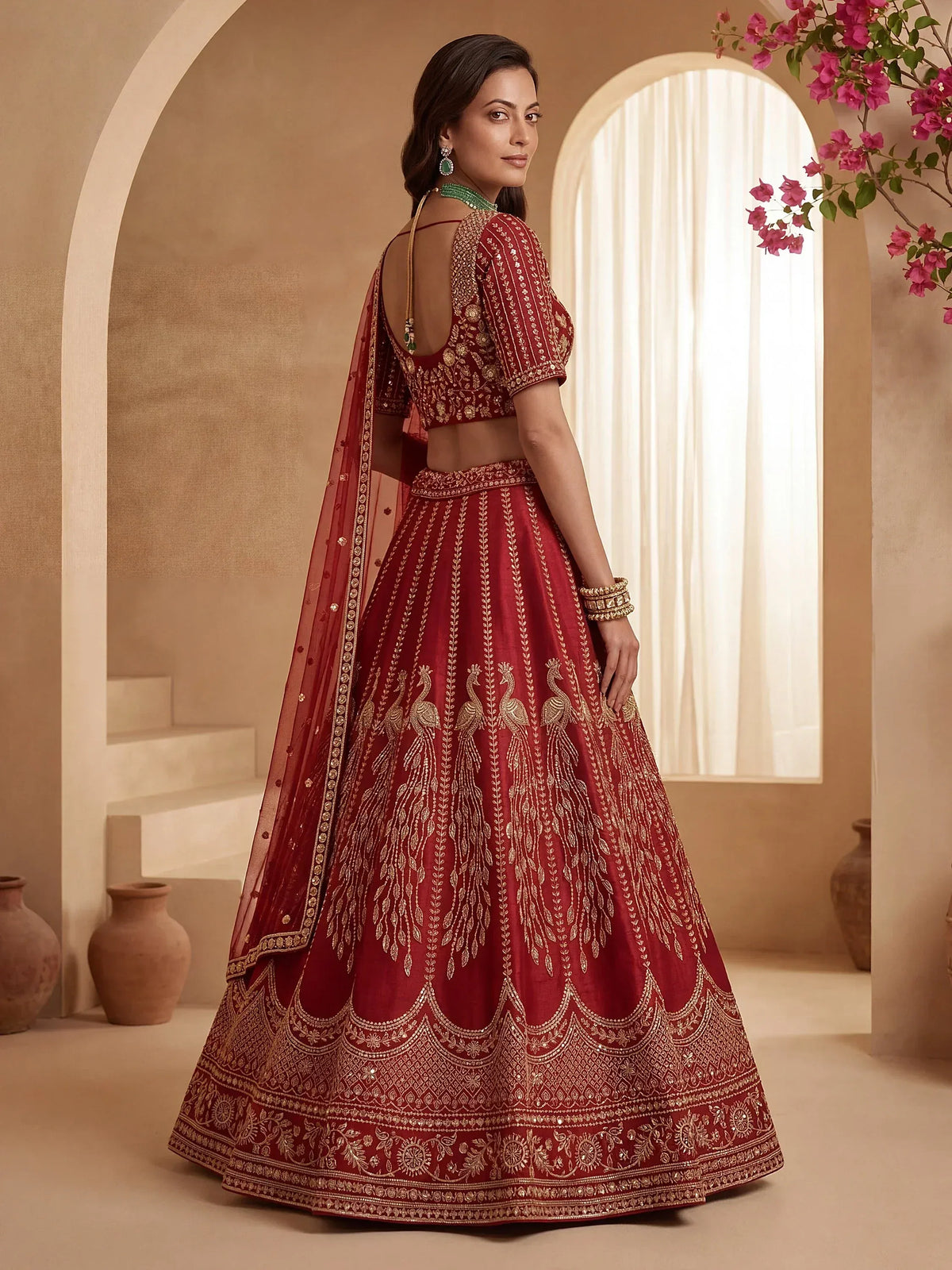 Rich Red Multi Thread Work Bridal Lehenga Choli With Double Dupatta