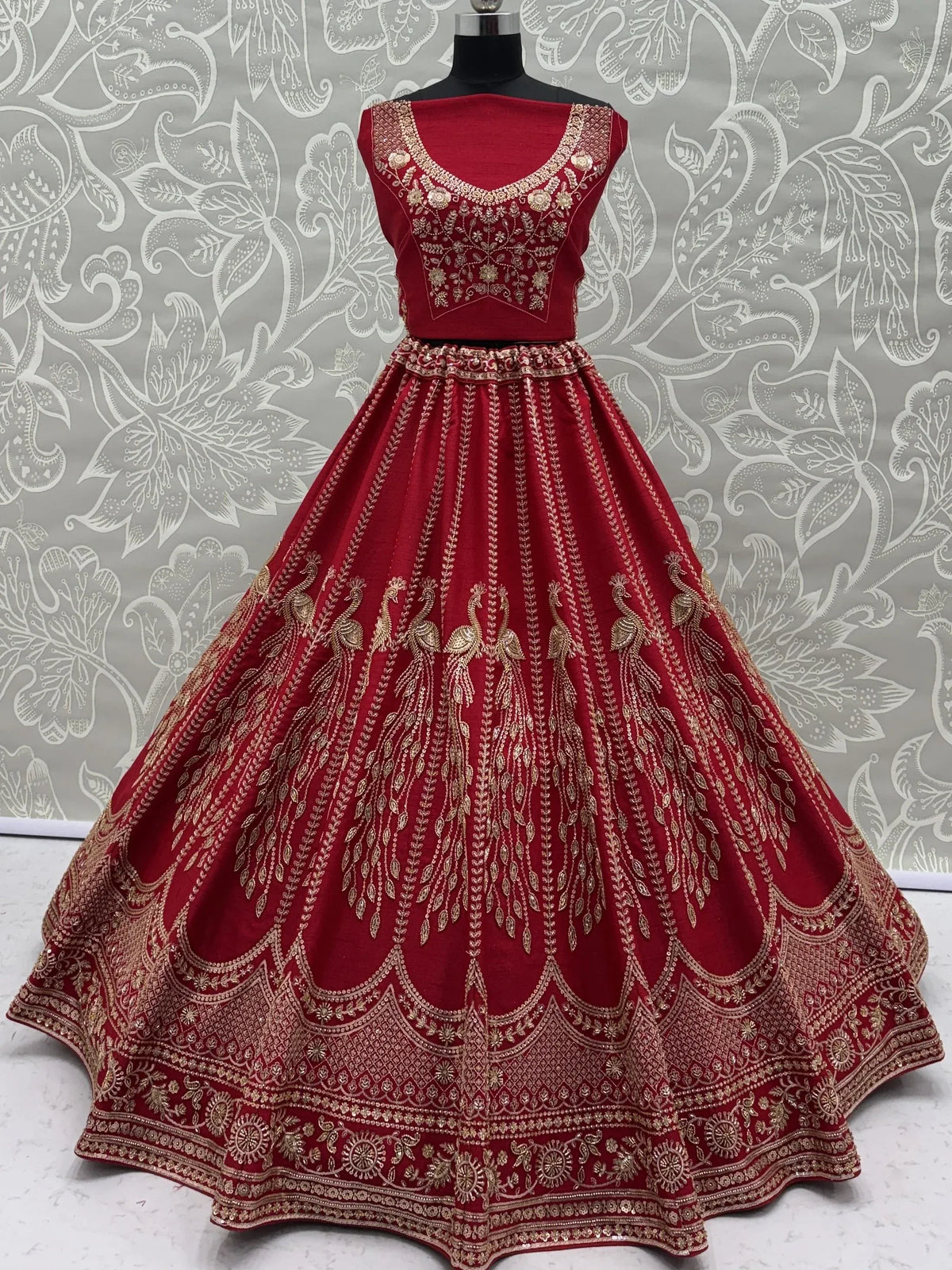 Rich Red Multi Thread Work Bridal Lehenga Choli With Double Dupatta