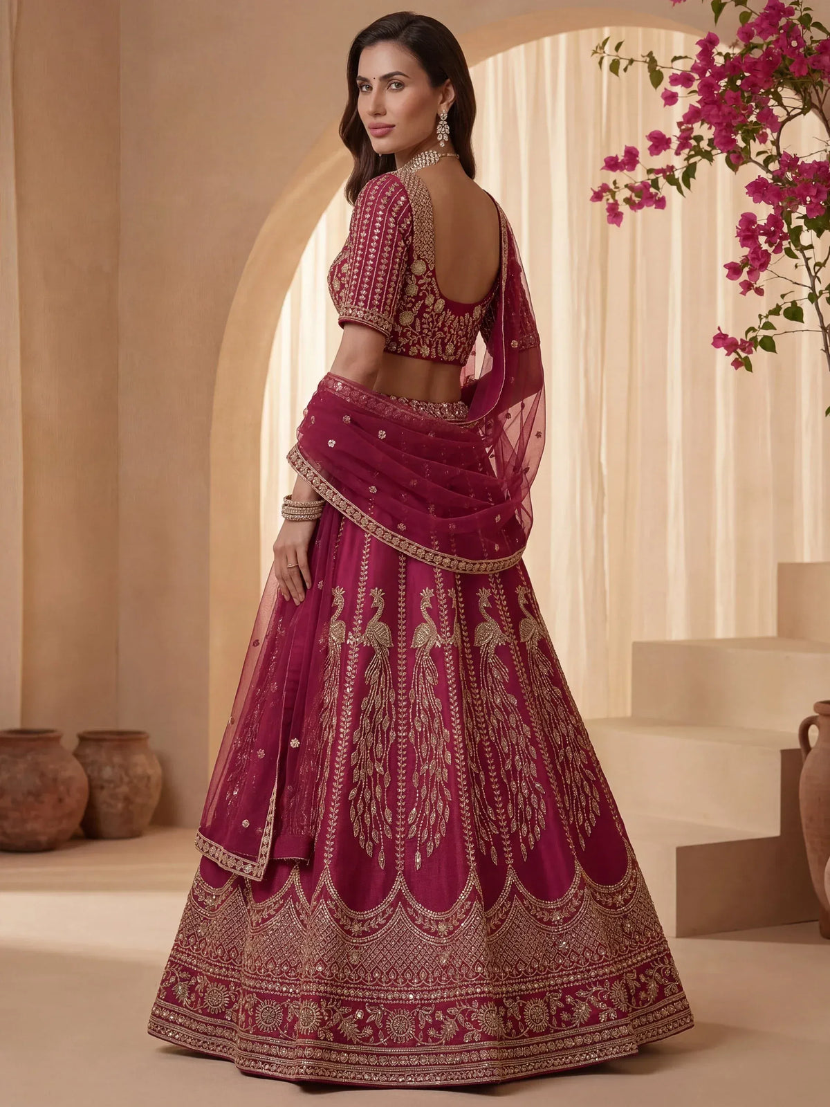 Timeless Pink Dori Work Silk Bridal Lehenga Choli With Double Dupatta