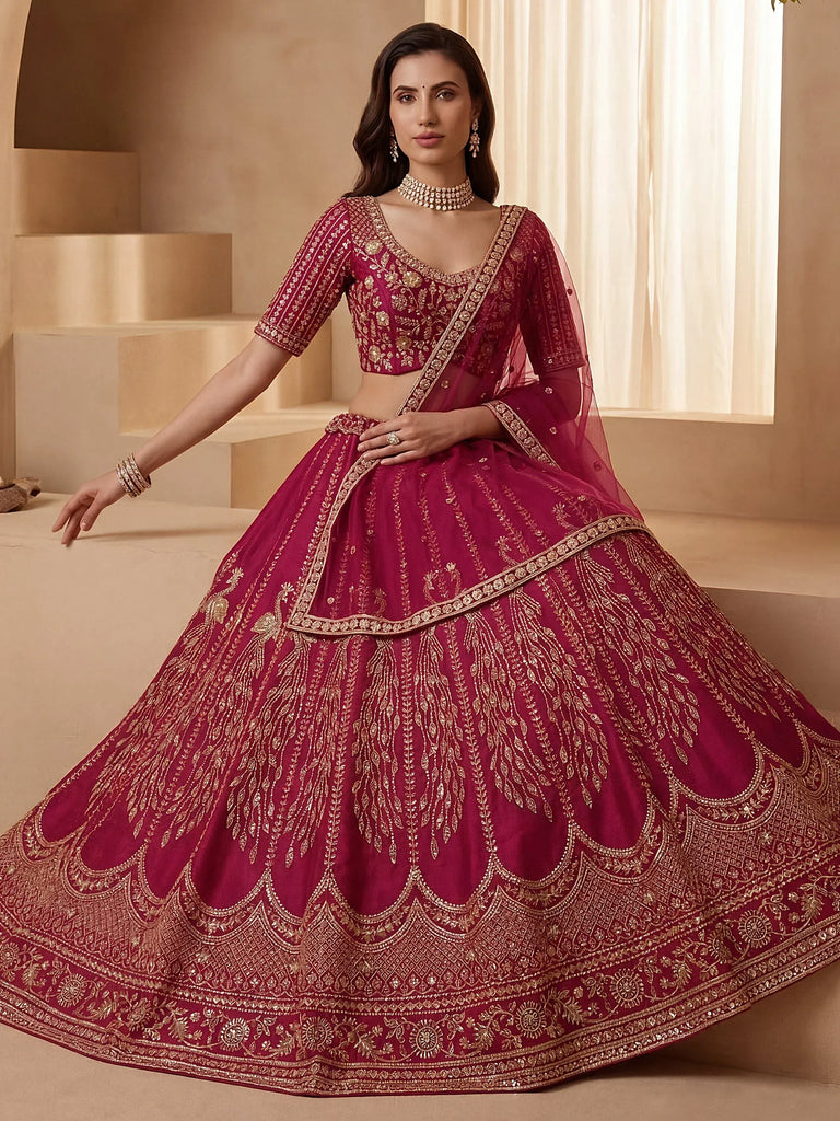 Timeless Pink Dori Work Silk Bridal Lehenga Choli With Double Dupatta