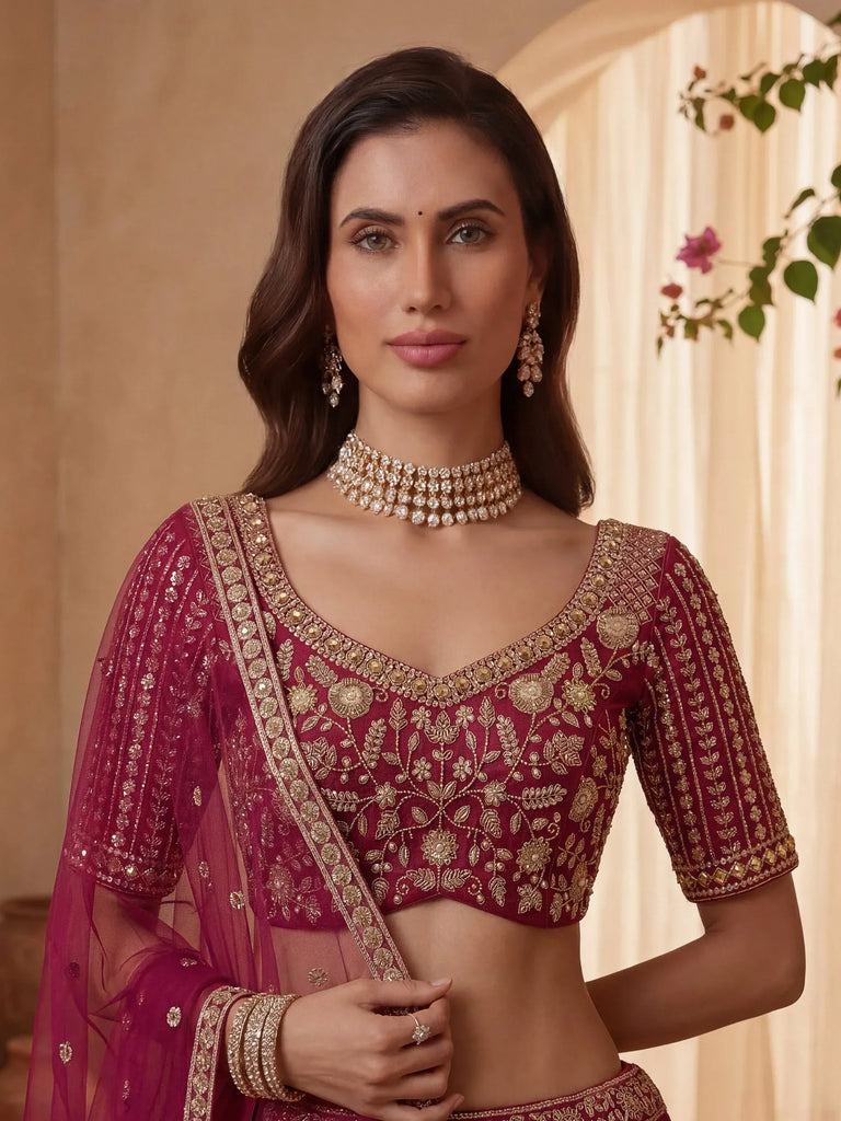 Timeless Pink Dori Work Silk Bridal Lehenga Choli With Double Dupatta