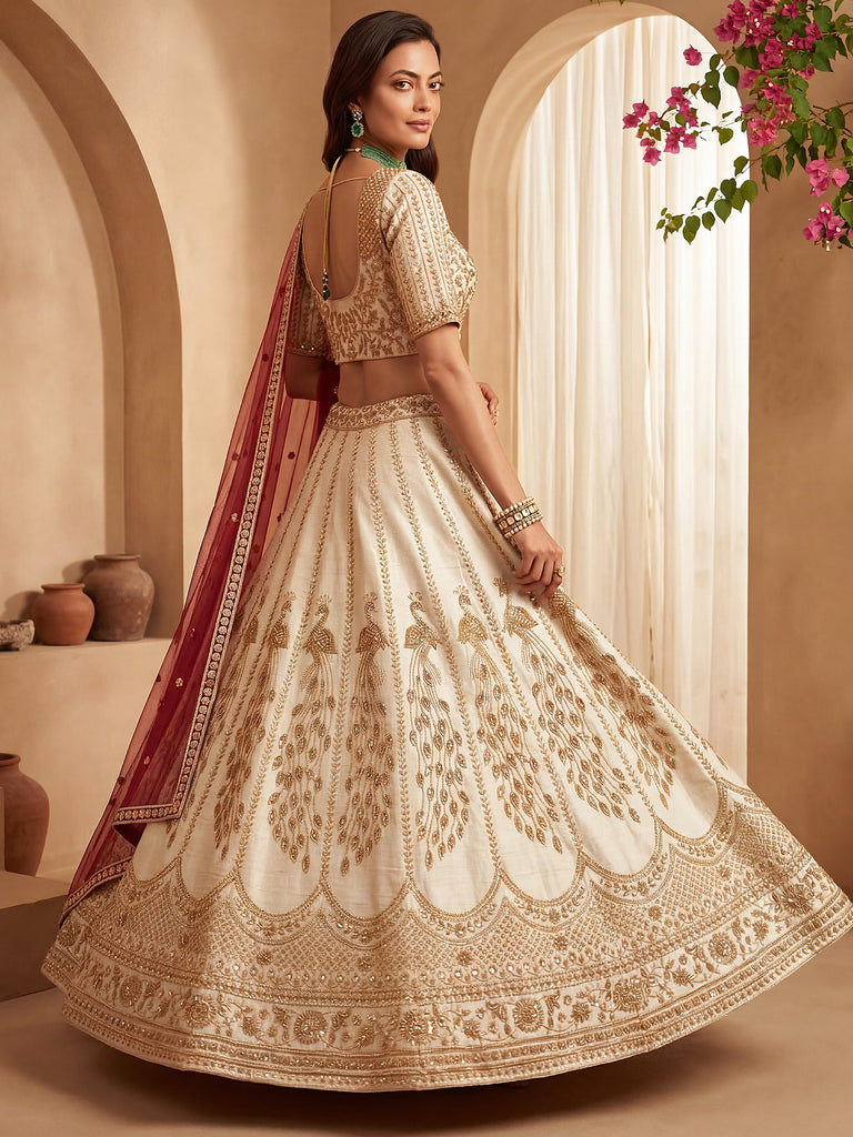 Radiant Off-White Sequins Silk Bridal Lehenga Choli With Double Dupatta