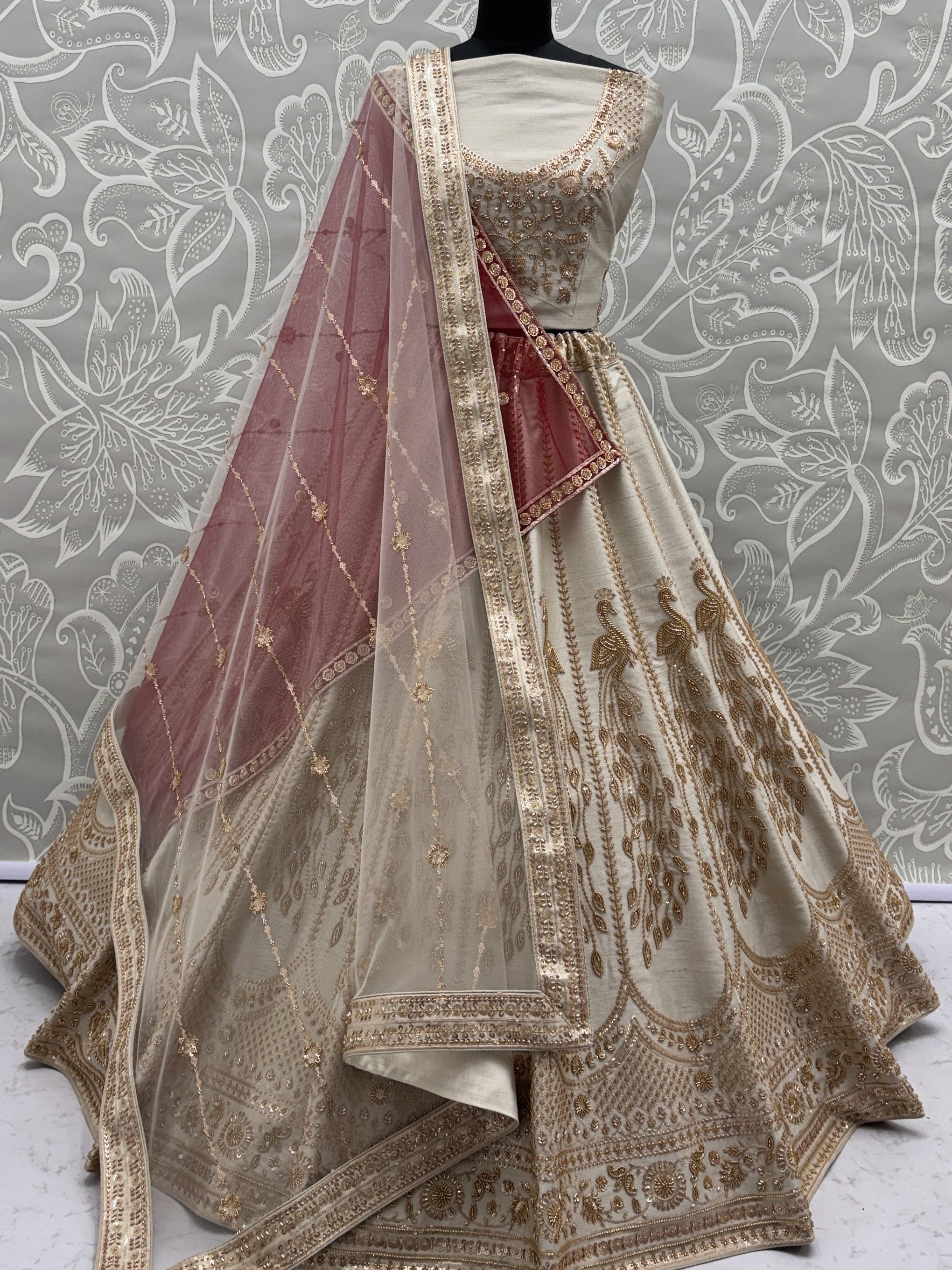 Radiant Off-White Sequins Silk Bridal Lehenga Choli With Double Dupatta