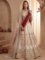 Radiant Off-White Sequins Silk Bridal Lehenga Choli With Double Dupatta