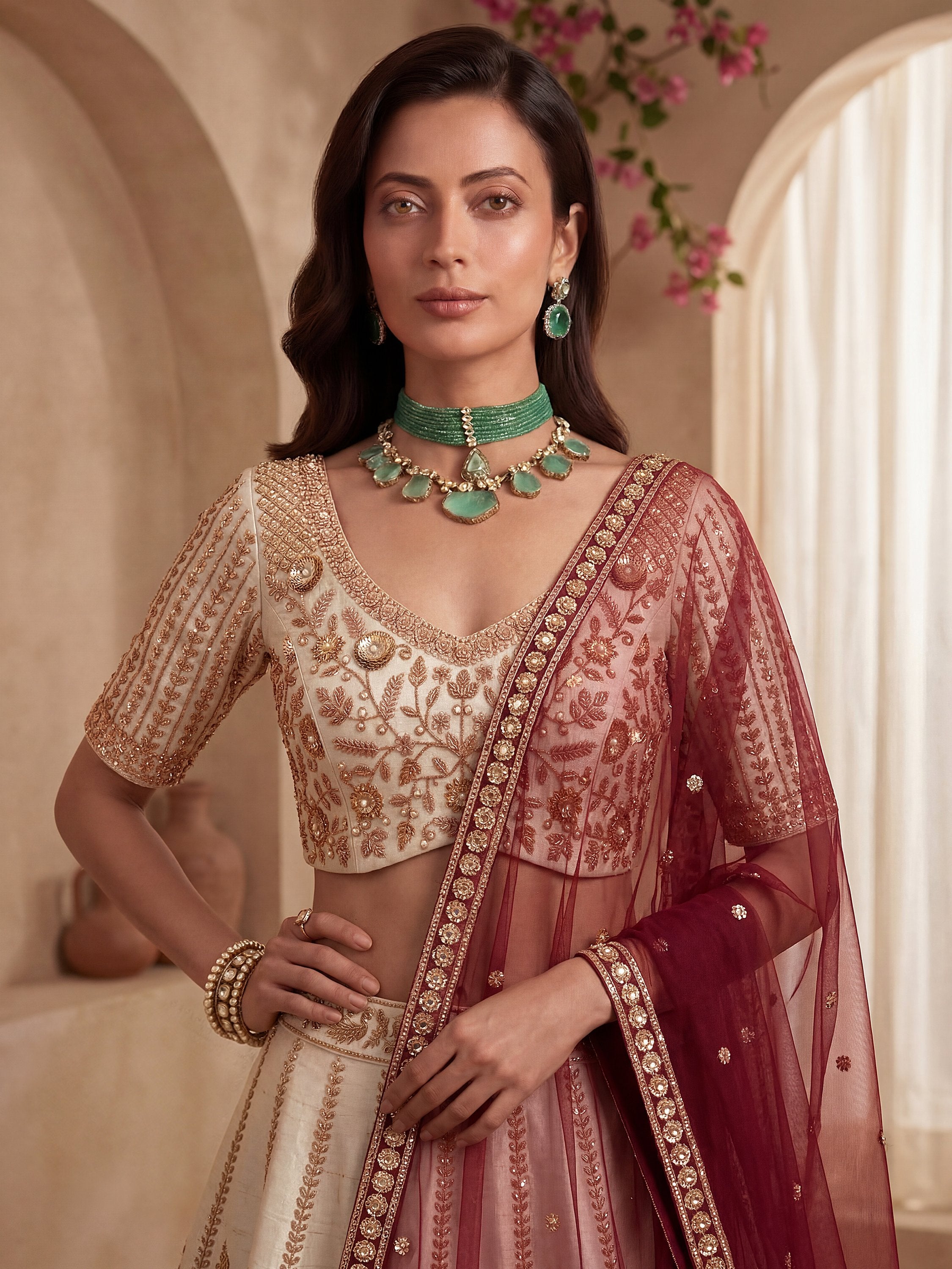 Radiant Off-White Sequins Silk Bridal Lehenga Choli With Double Dupatta