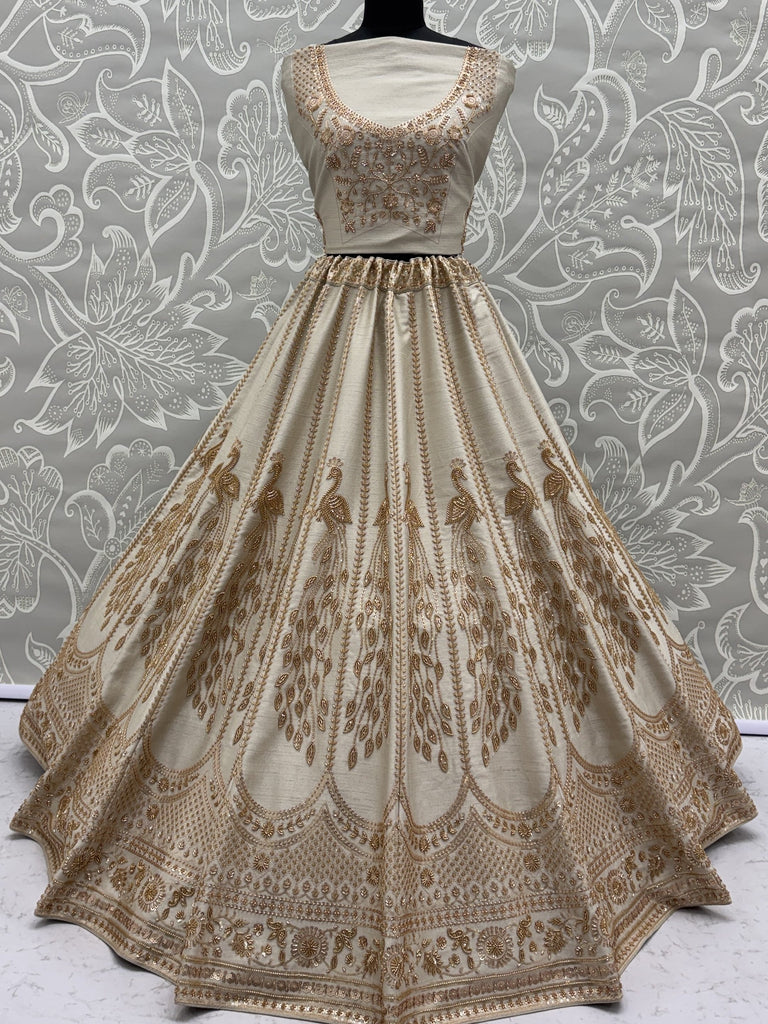 Radiant Off-White Sequins Silk Bridal Lehenga Choli With Double Dupatta