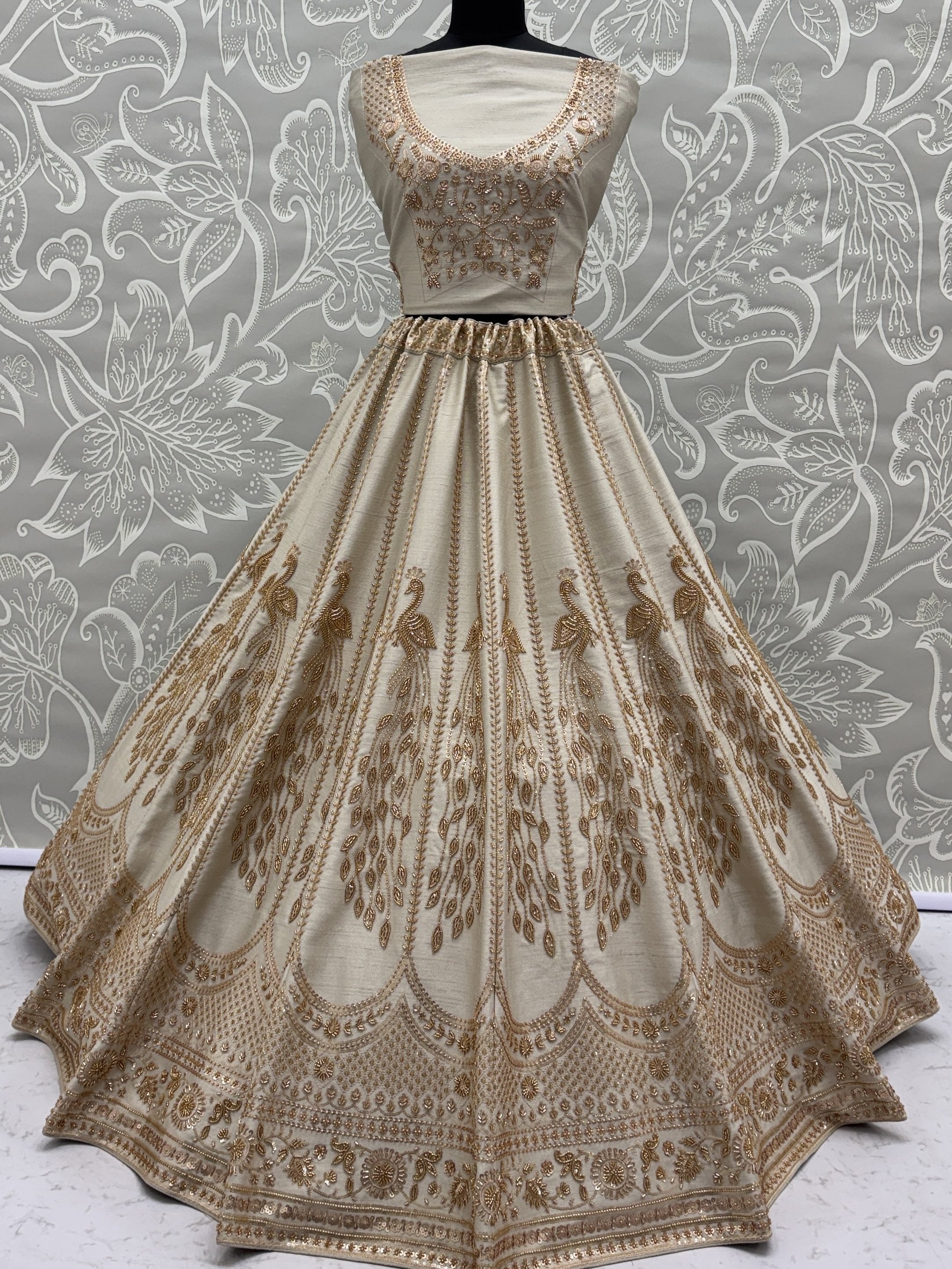 Radiant Off-White Sequins Silk Bridal Lehenga Choli With Double Dupatta