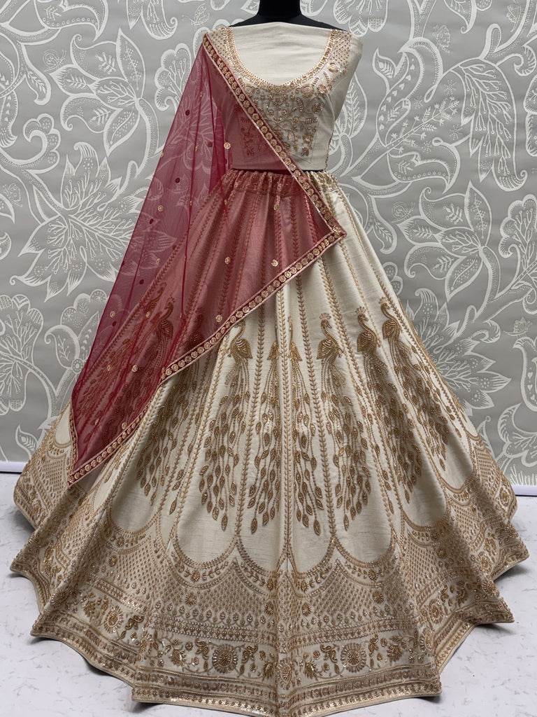 Radiant Off-White Sequins Silk Bridal Lehenga Choli With Double Dupatta