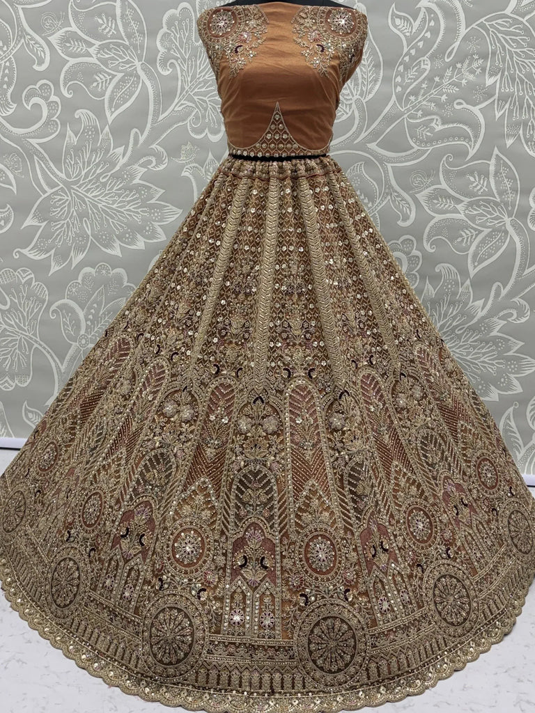 Sparkling Brown Multi Thread Work Net Reception Wear Lehenga Choli