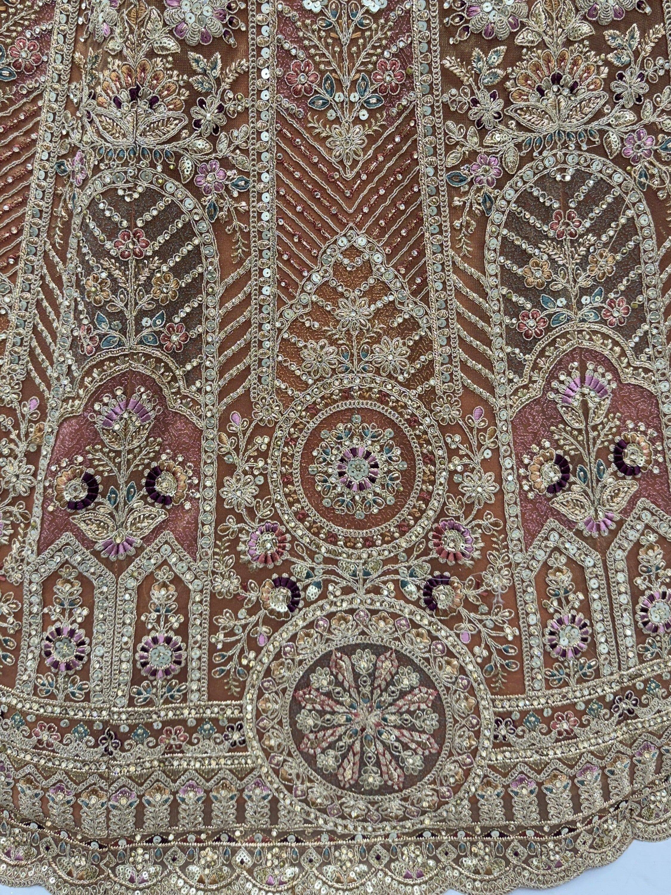 Sparkling Brown Multi Thread Work Net Reception Wear Lehenga Choli