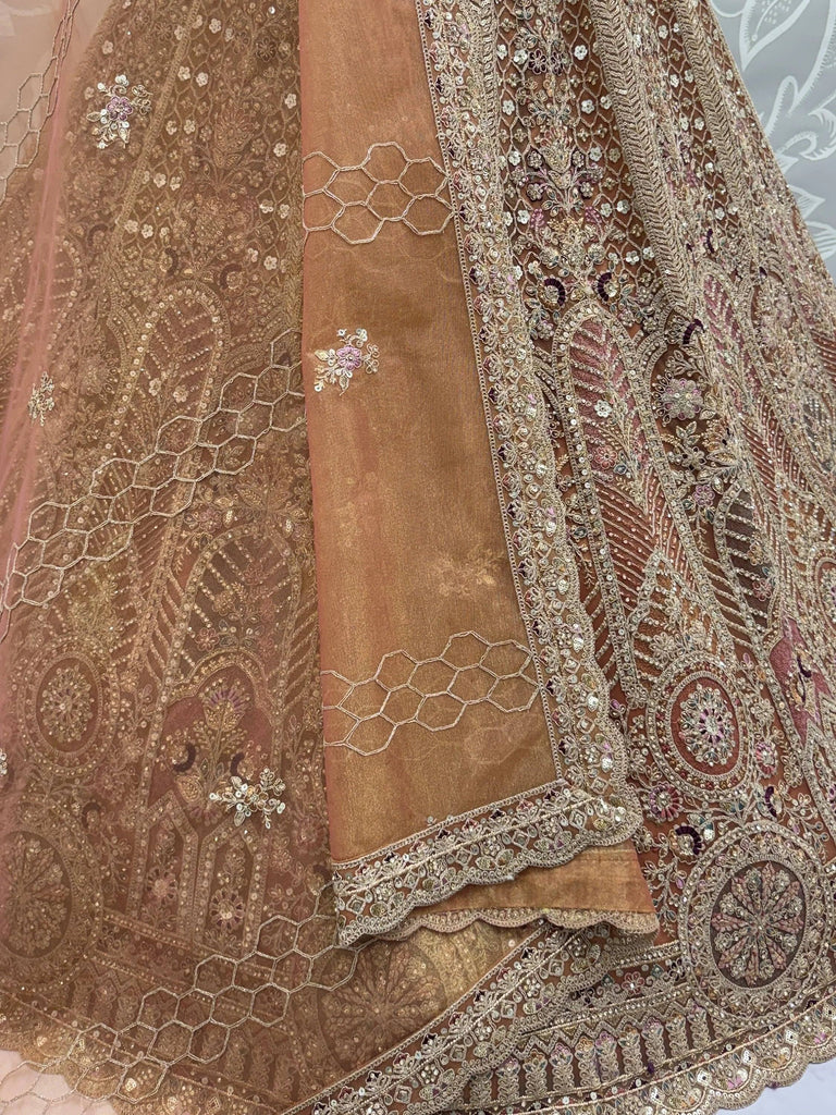 Sparkling Brown Multi Thread Work Net Reception Wear Lehenga Choli