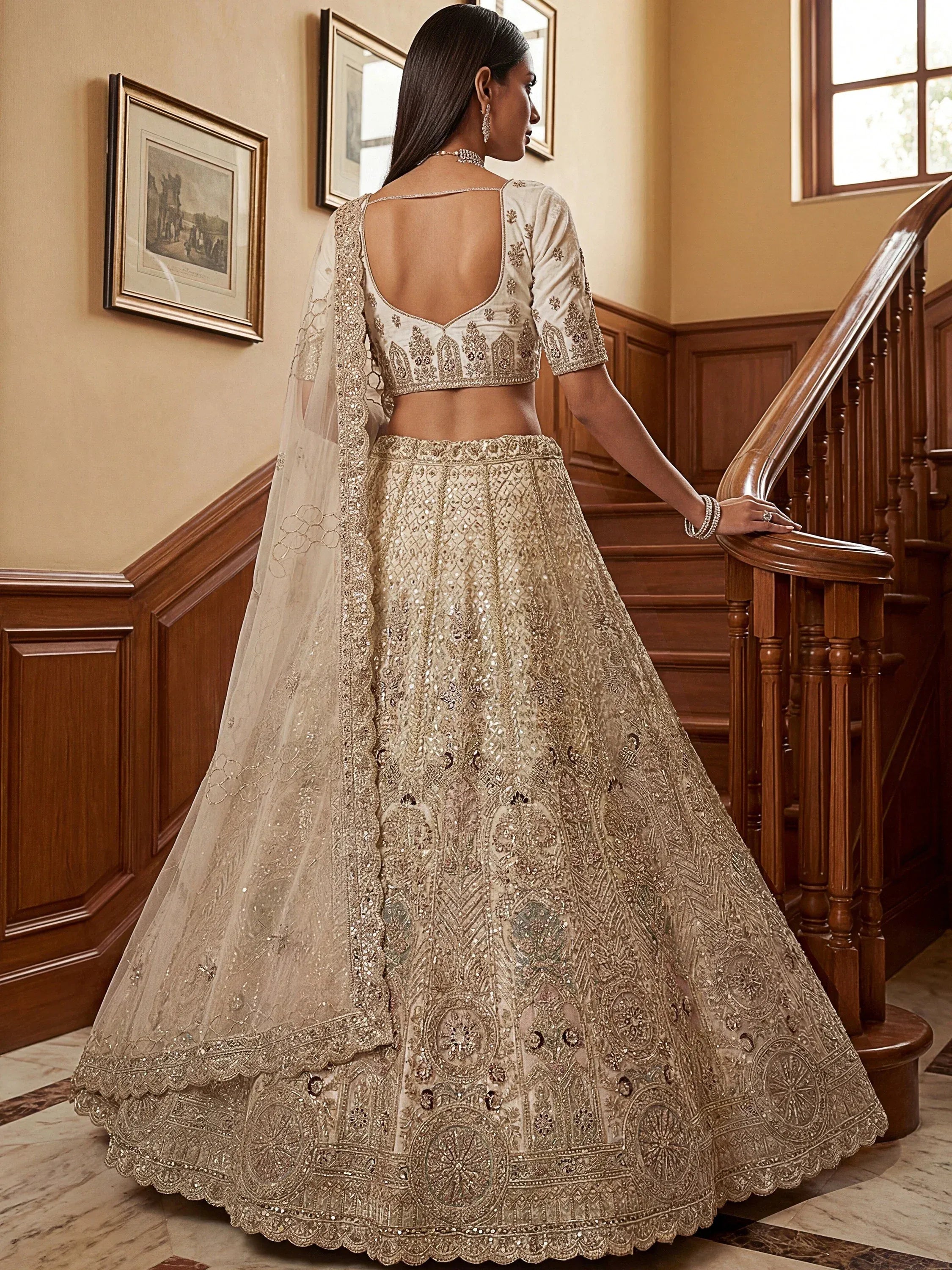 Dreamy Off-White Dori Work Net Wedding Wear Lehenga Choli