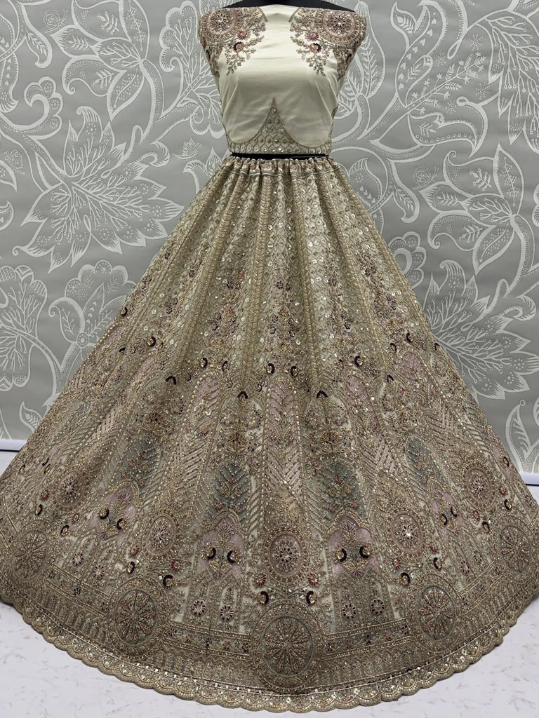 Dreamy Off-White Dori Work Net Wedding Wear Lehenga Choli