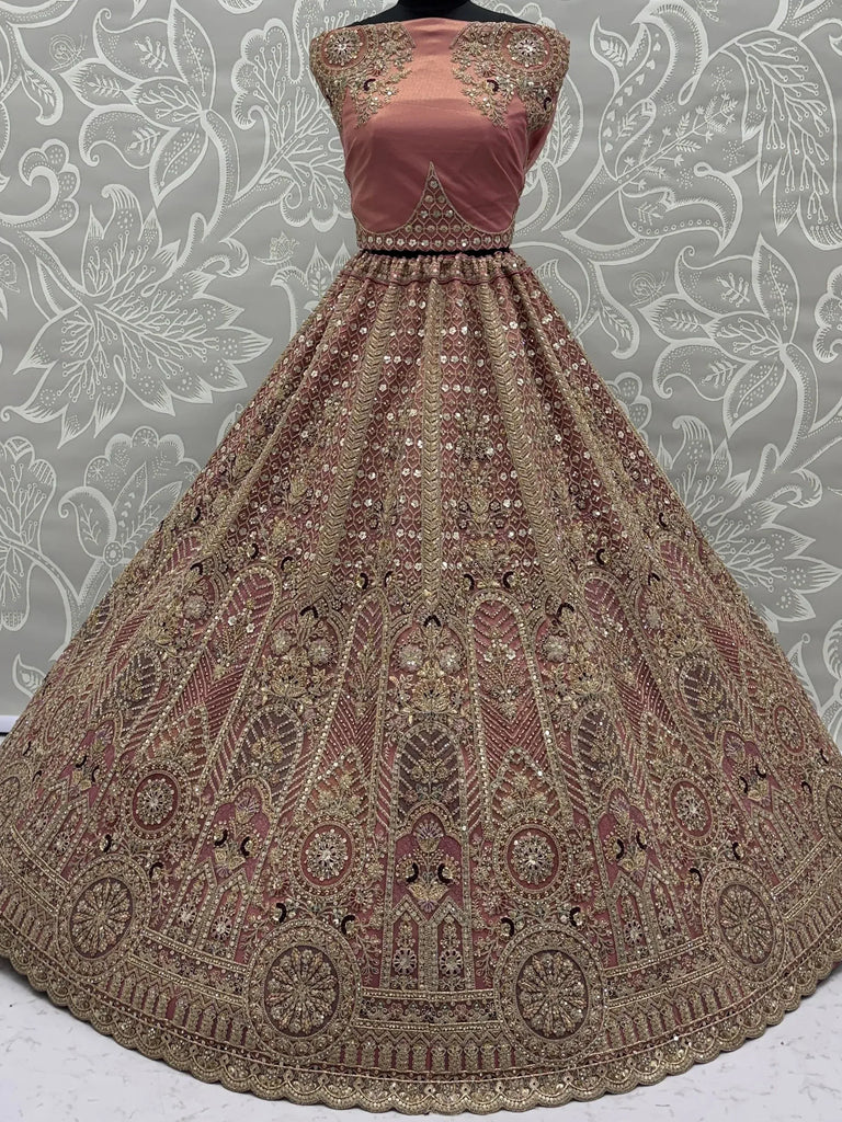 Gorgeous Dusty Pink Zircon Work Net Engagement Wear Lehenga With Blouse