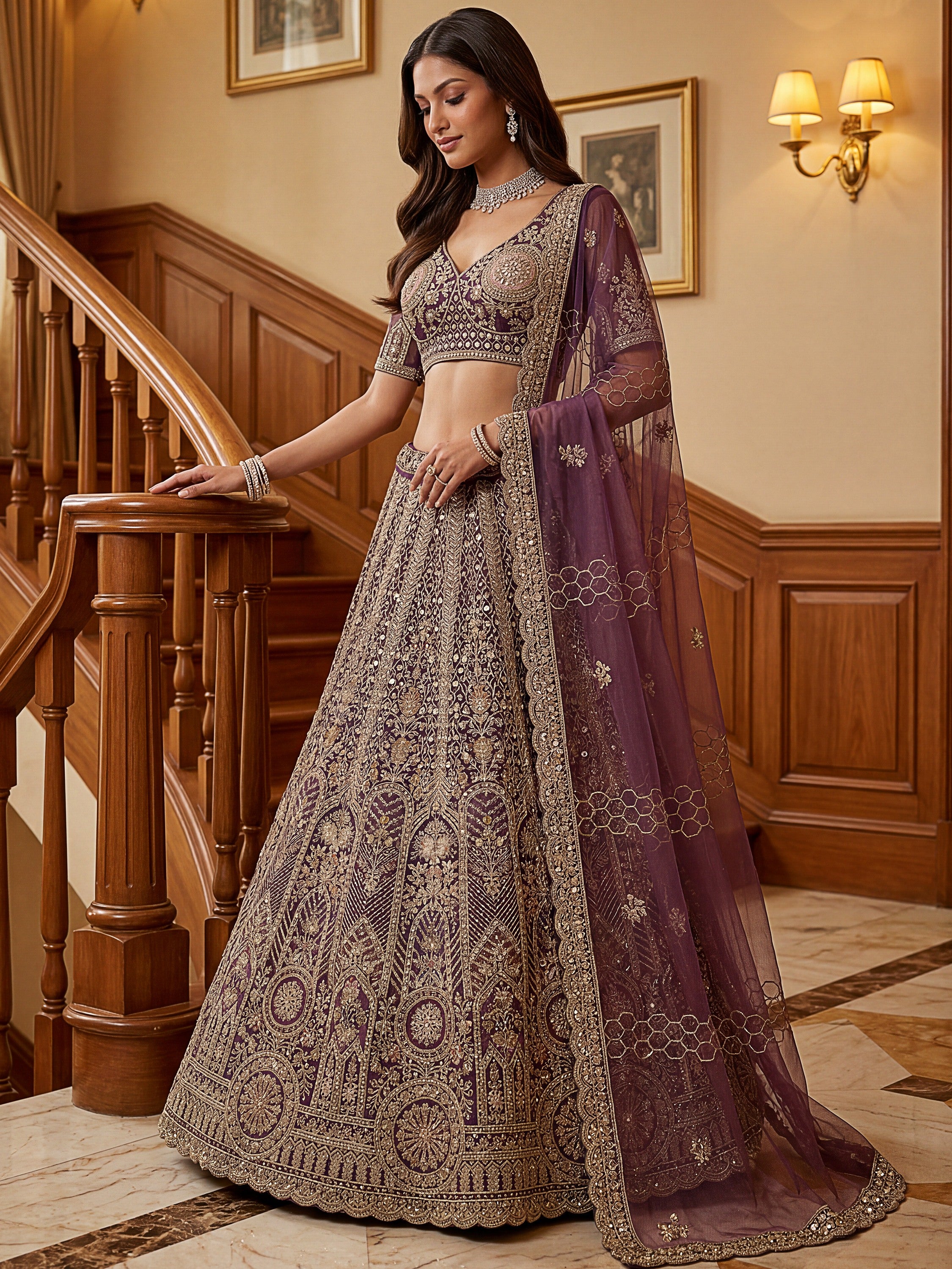 Adorable Purple Sequins Net Bridesmaid Lehenga Choli With Dupatta