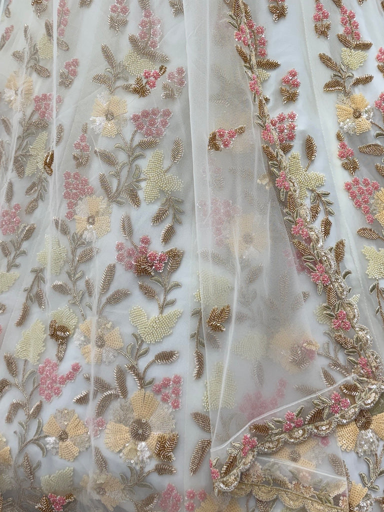 Delightful White Floral Embroidered Net Bridesmaid Lehenga Choli