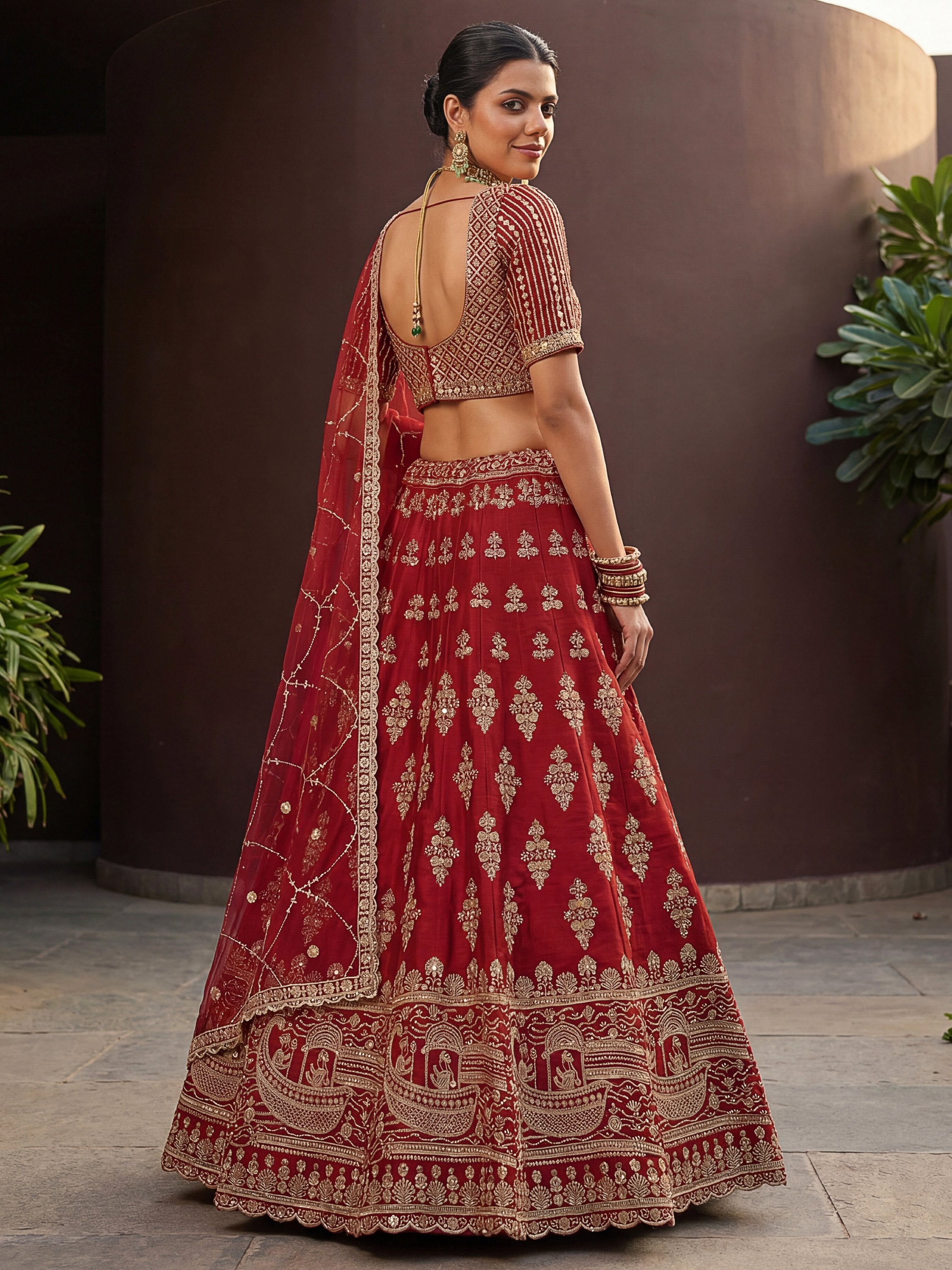 Royal Red Heavy Embroidered Silk Bridal Lehenga Choli With Double Dupatta
