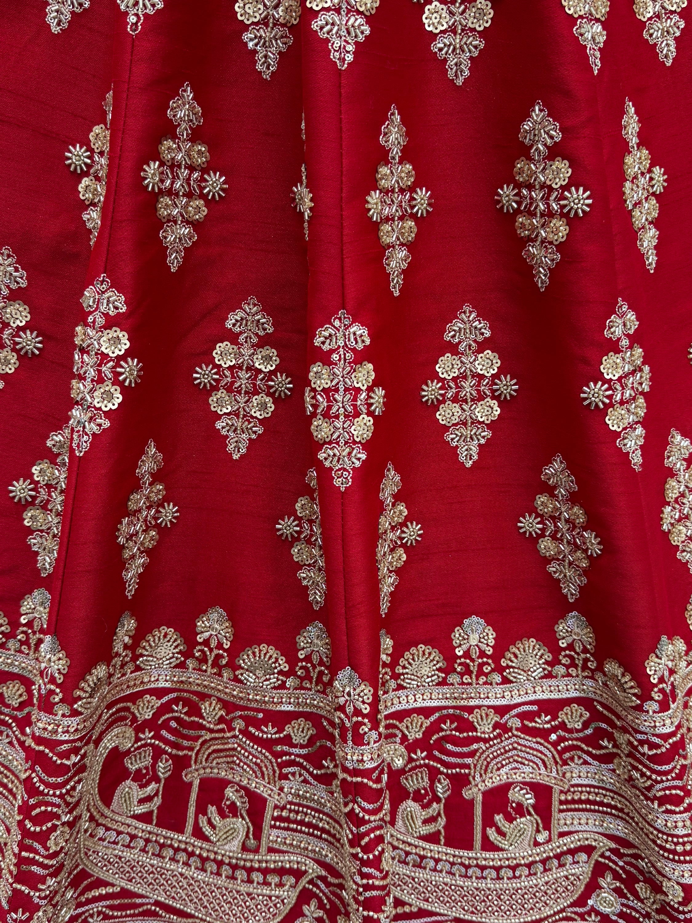 Royal Red Heavy Embroidered Silk Bridal Lehenga Choli With Double Dupatta