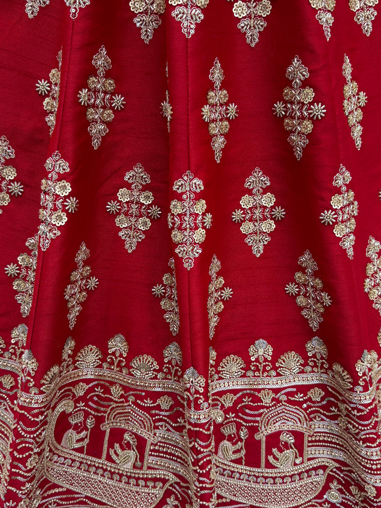 Royal Red Heavy Embroidered Silk Bridal Lehenga Choli With Double Dupatta