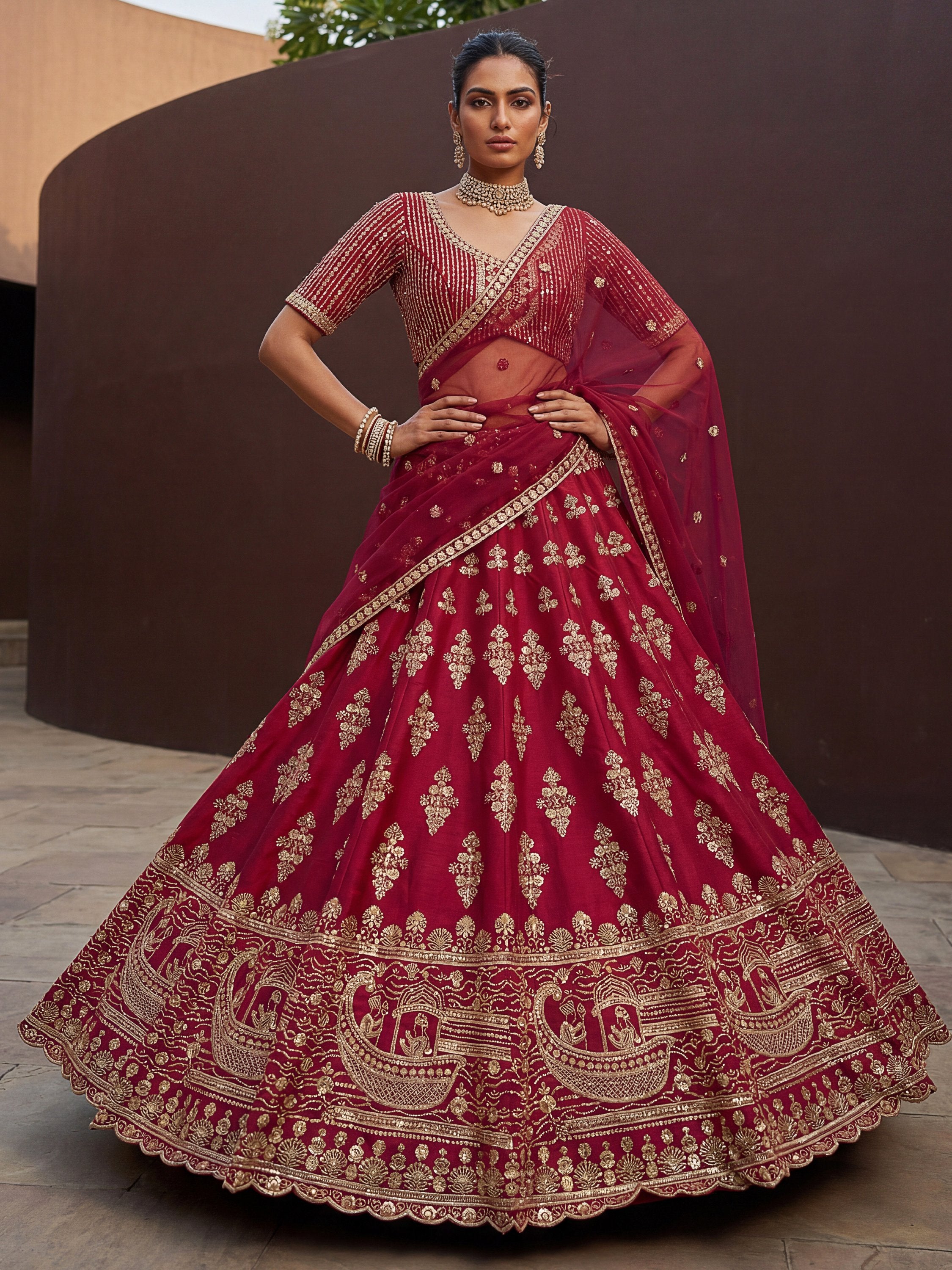 Classy Pink Sequins Silk Bridal Lehenga Choli With Double Dupatta