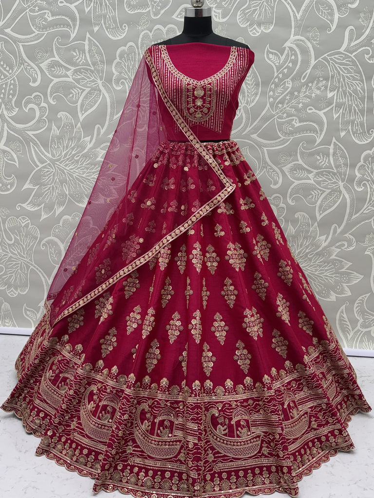 Classy Pink Sequins Silk Bridal Lehenga Choli With Double Dupatta