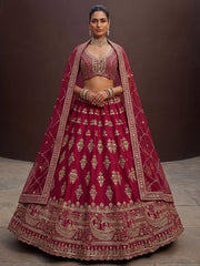 Classy Pink Sequins Silk Bridal Lehenga Choli With Double Dupatta