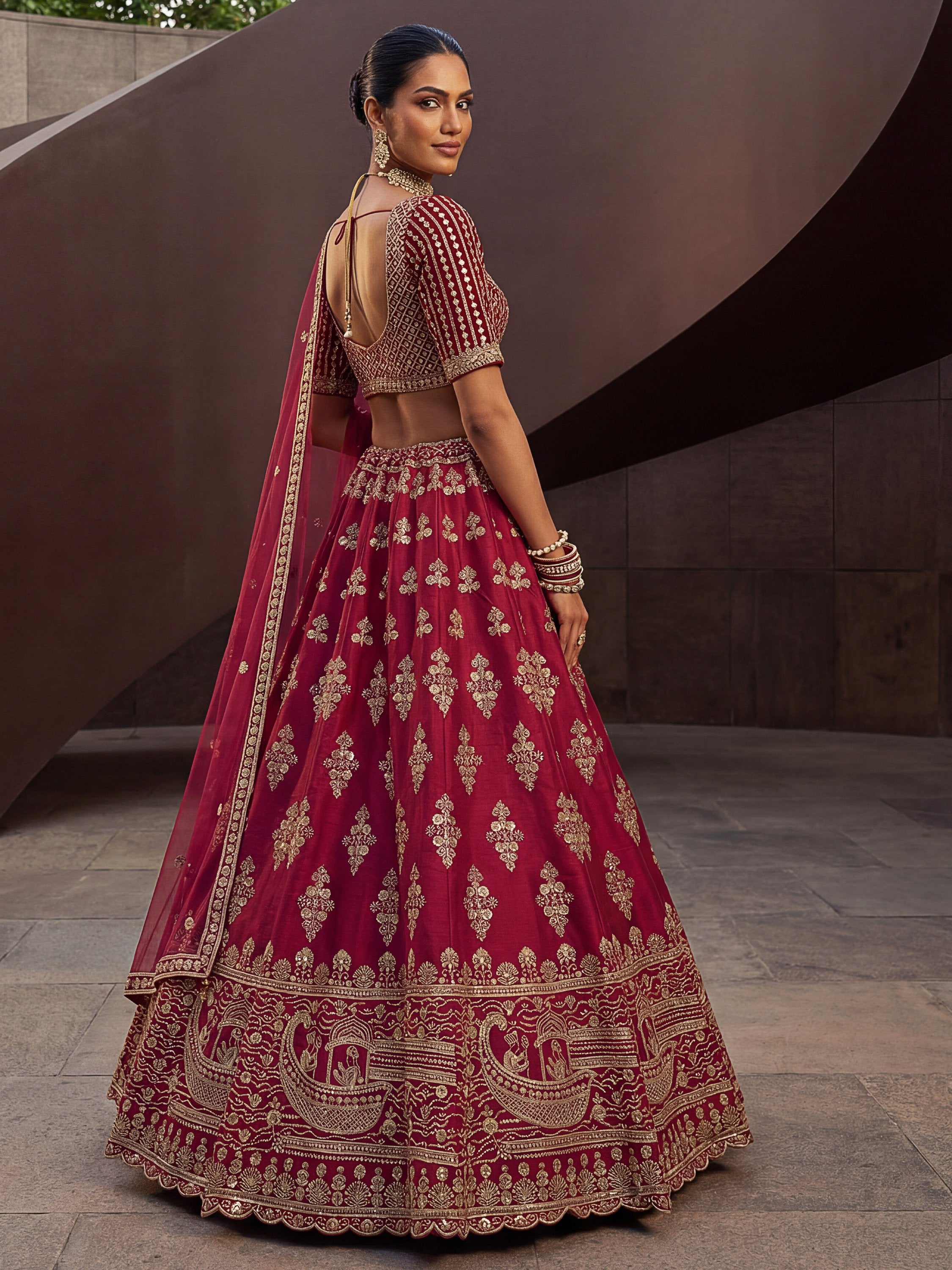 Classy Pink Sequins Silk Bridal Lehenga Choli With Double Dupatta