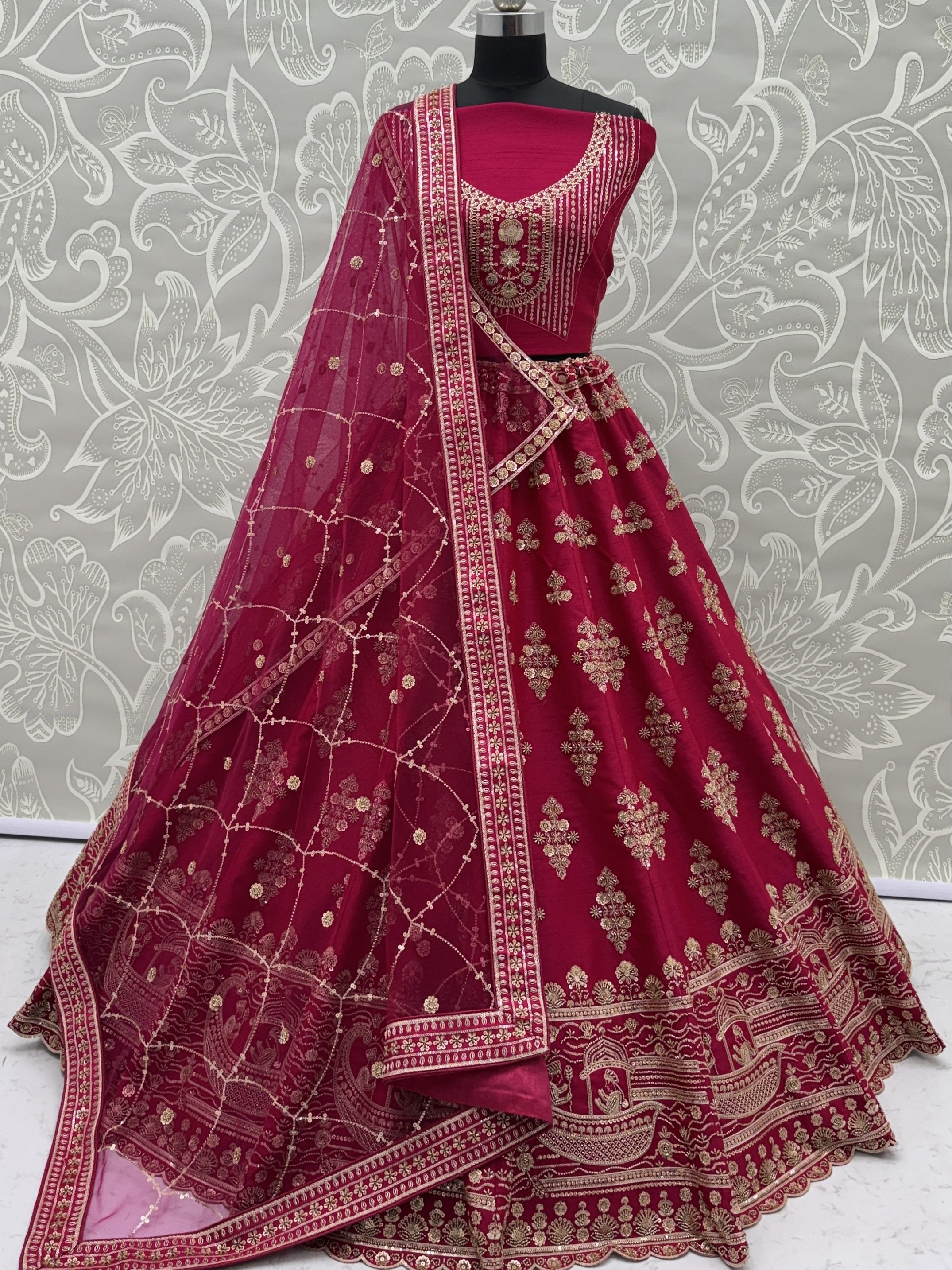 Classy Pink Sequins Silk Bridal Lehenga Choli With Double Dupatta