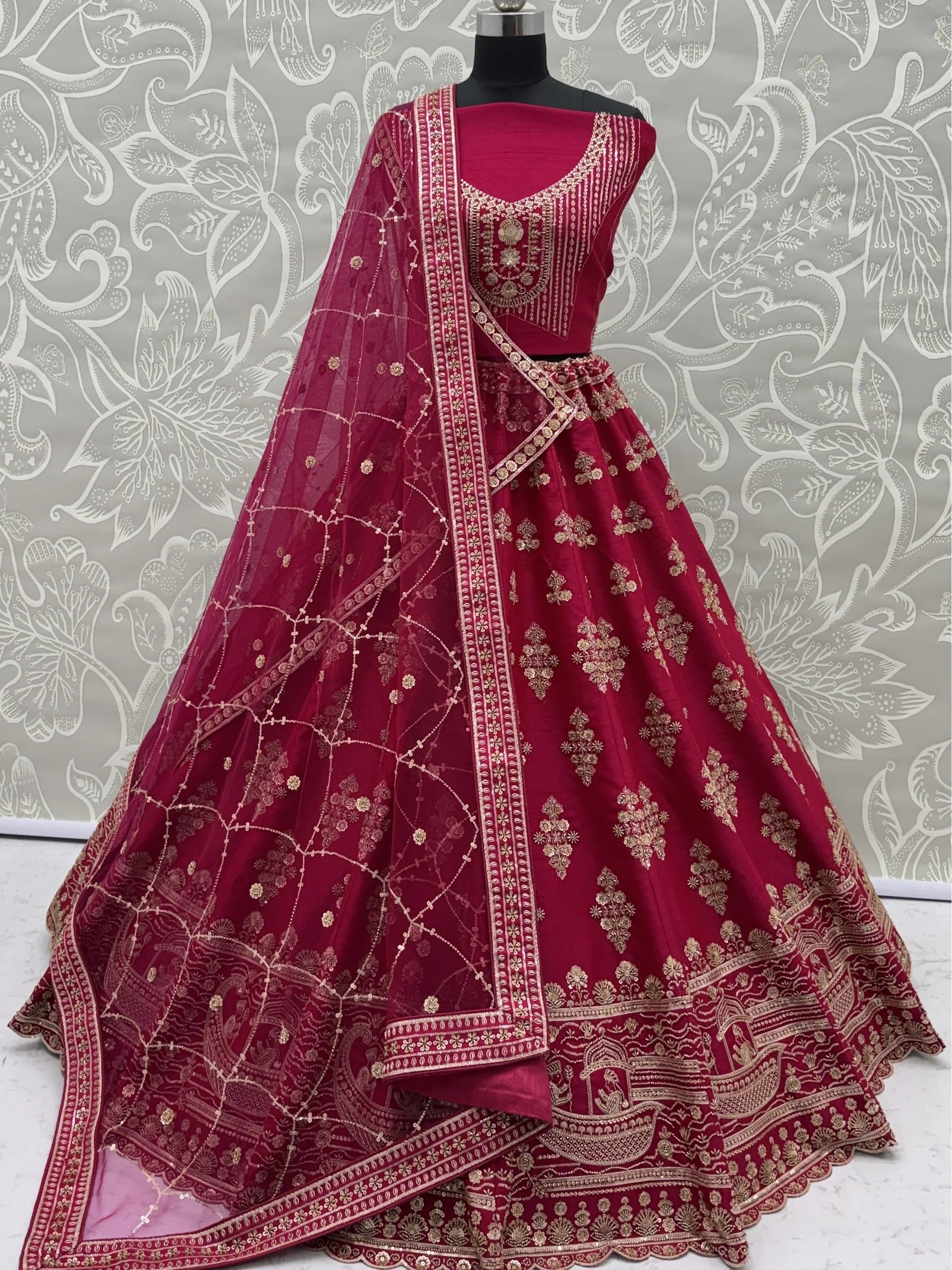 Classy Pink Sequins Silk Bridal Lehenga Choli With Double Dupatta