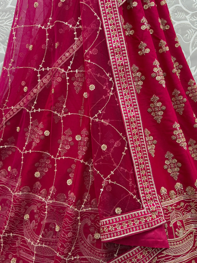 Classy Pink Sequins Silk Bridal Lehenga Choli With Double Dupatta