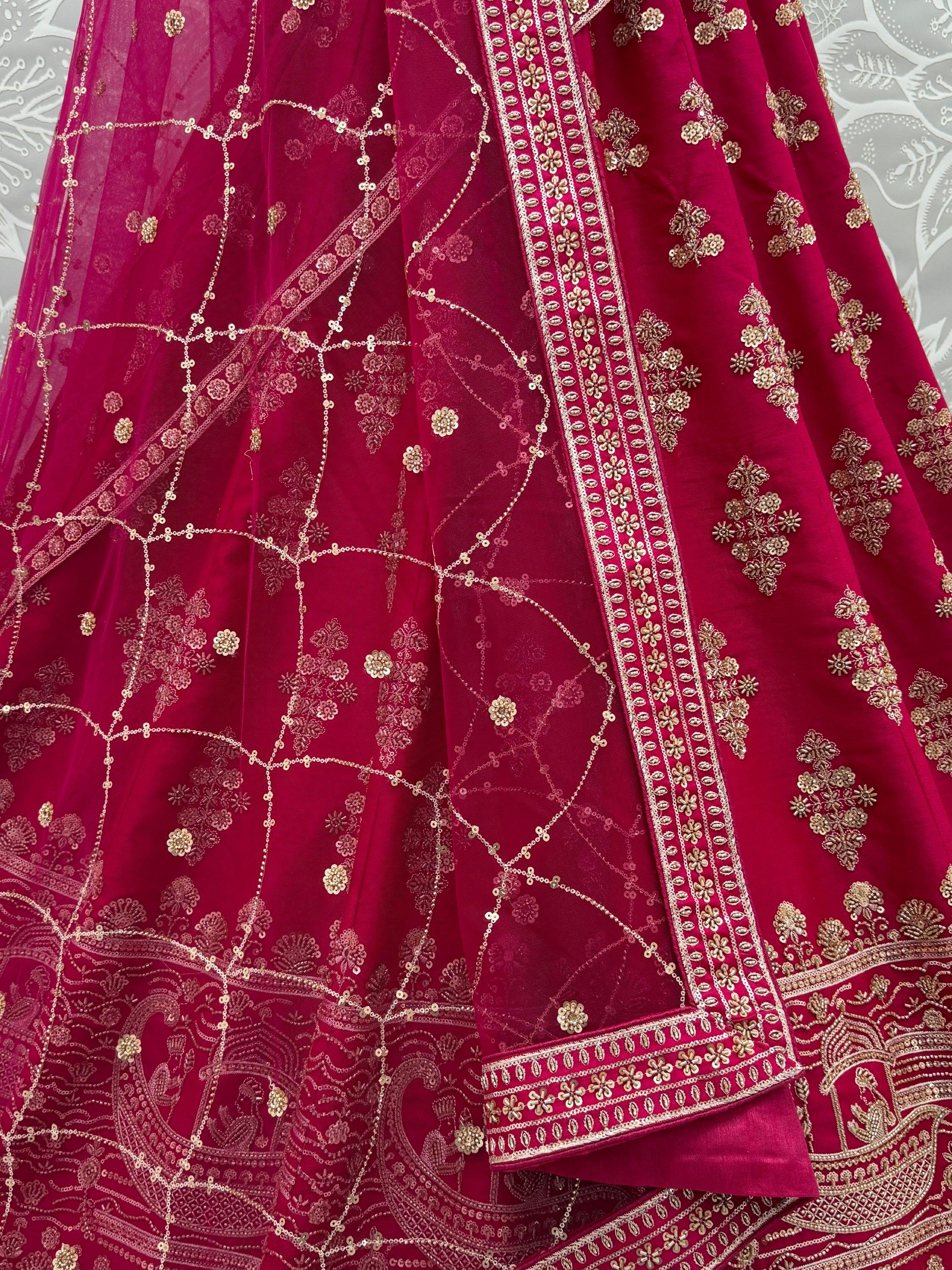 Classy Pink Sequins Silk Bridal Lehenga Choli With Double Dupatta