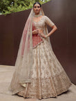 Lavish Beige Zari Work Silk Bridal Lehenga Choli With Double Dupatta
