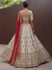 Lavish Beige Zari Work Silk Bridal Lehenga Choli With Double Dupatta