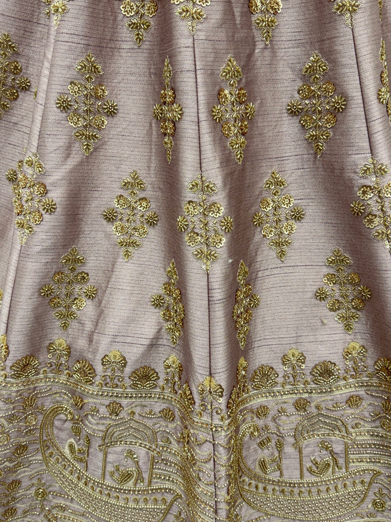 Lavish Beige Zari Work Silk Bridal Lehenga Choli With Double Dupatta