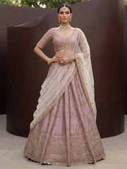Alluring Mauve Hand Embroidery Silk Lehenga Choli With Double Dupatta