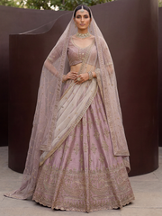 Alluring Mauve Hand Embroidery Silk Lehenga Choli With Double Dupatta
