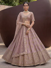 Alluring Mauve Hand Embroidery Silk Lehenga Choli With Double Dupatta