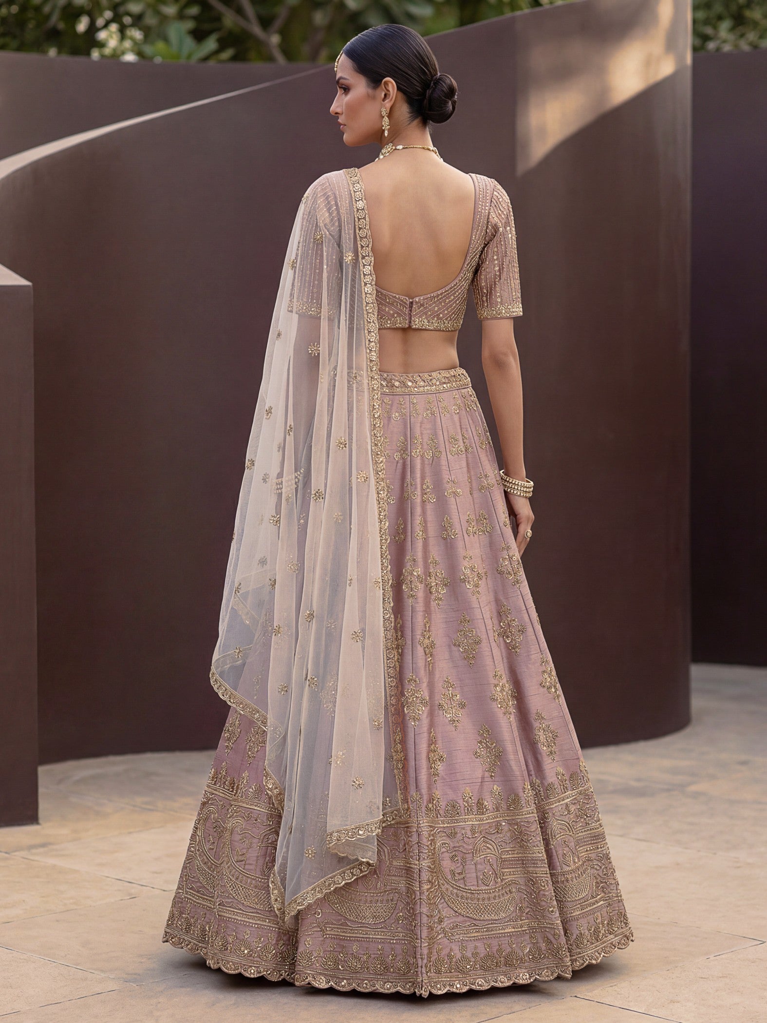 Alluring Mauve Hand Embroidery Silk Lehenga Choli With Double Dupatta