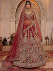 Sensational Red Thread Work Silk Bridal Lehenga Choli With Double Dupatta