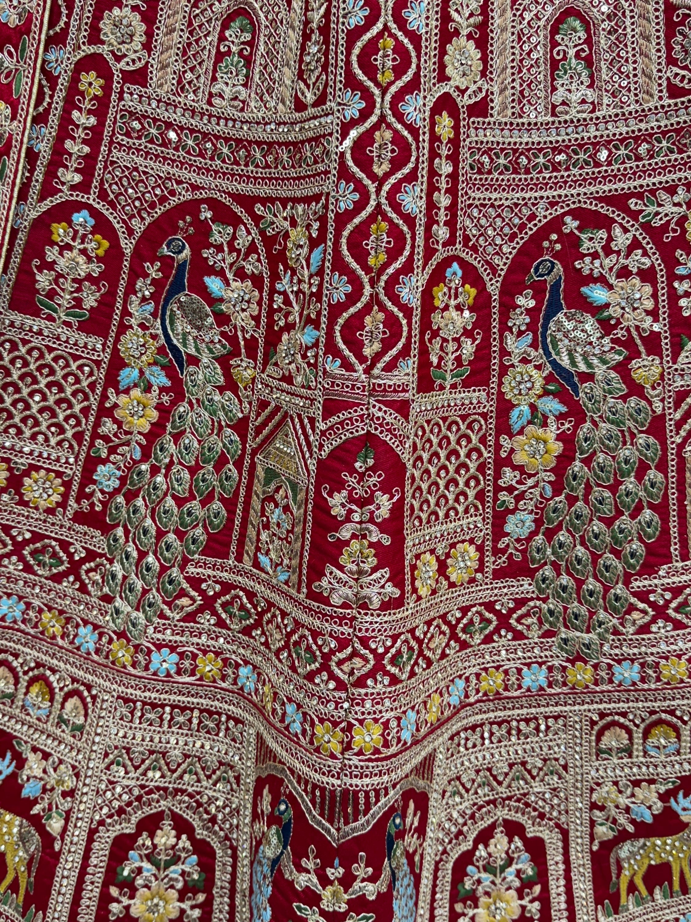 Sensational Red Thread Work Silk Bridal Lehenga Choli With Double Dupatta