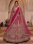 Dazzling Rani Pink Zari Work Silk Bridal Lehenga Choli With Double Dupatta