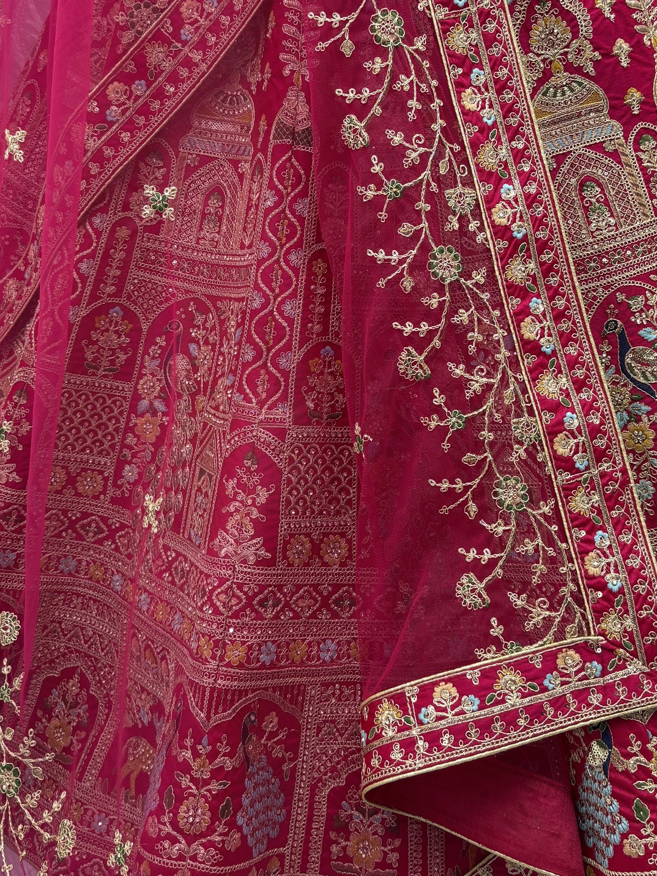 Dazzling Rani Pink Zari Work Silk Bridal Lehenga Choli With Double Dupatta