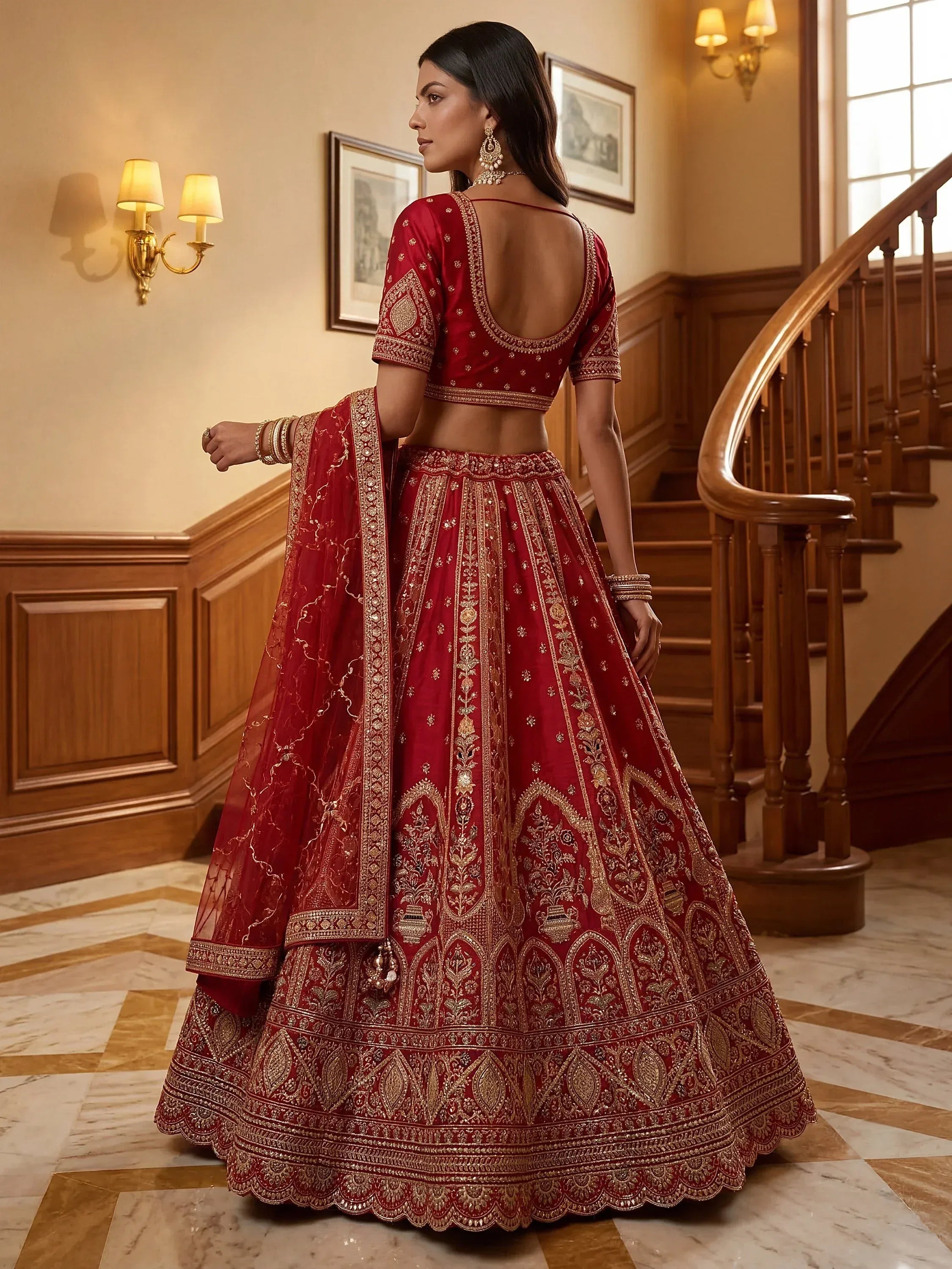 Ravishing Red Zari Embroidery Silk Bridal Lehenga Choli With Double Dupatta