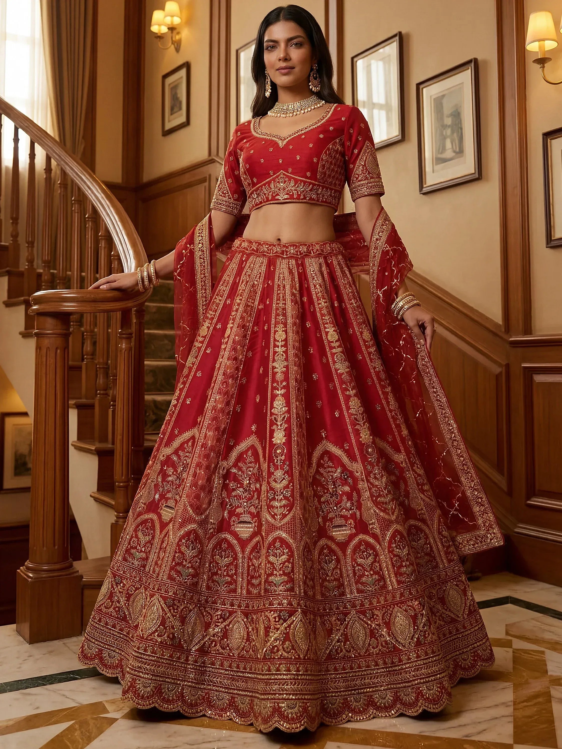 Ravishing Red Zari Embroidery Silk Bridal Lehenga Choli With Double Dupatta