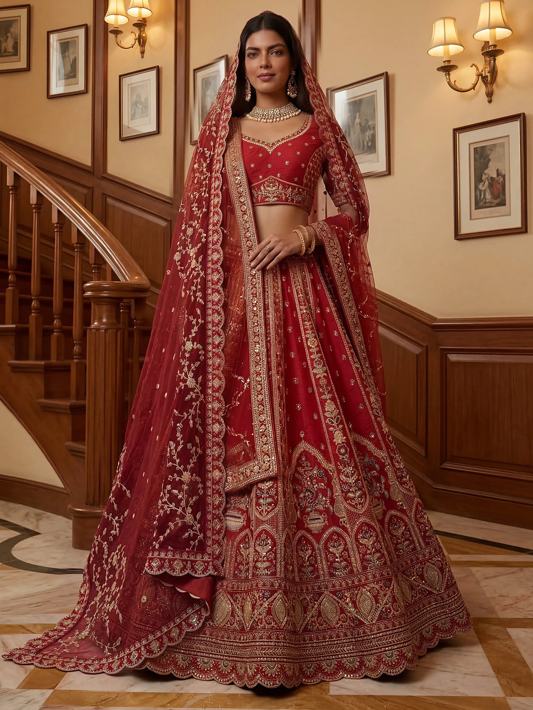 Ravishing Red Zari Embroidery Silk Bridal Lehenga Choli With Double Dupatta