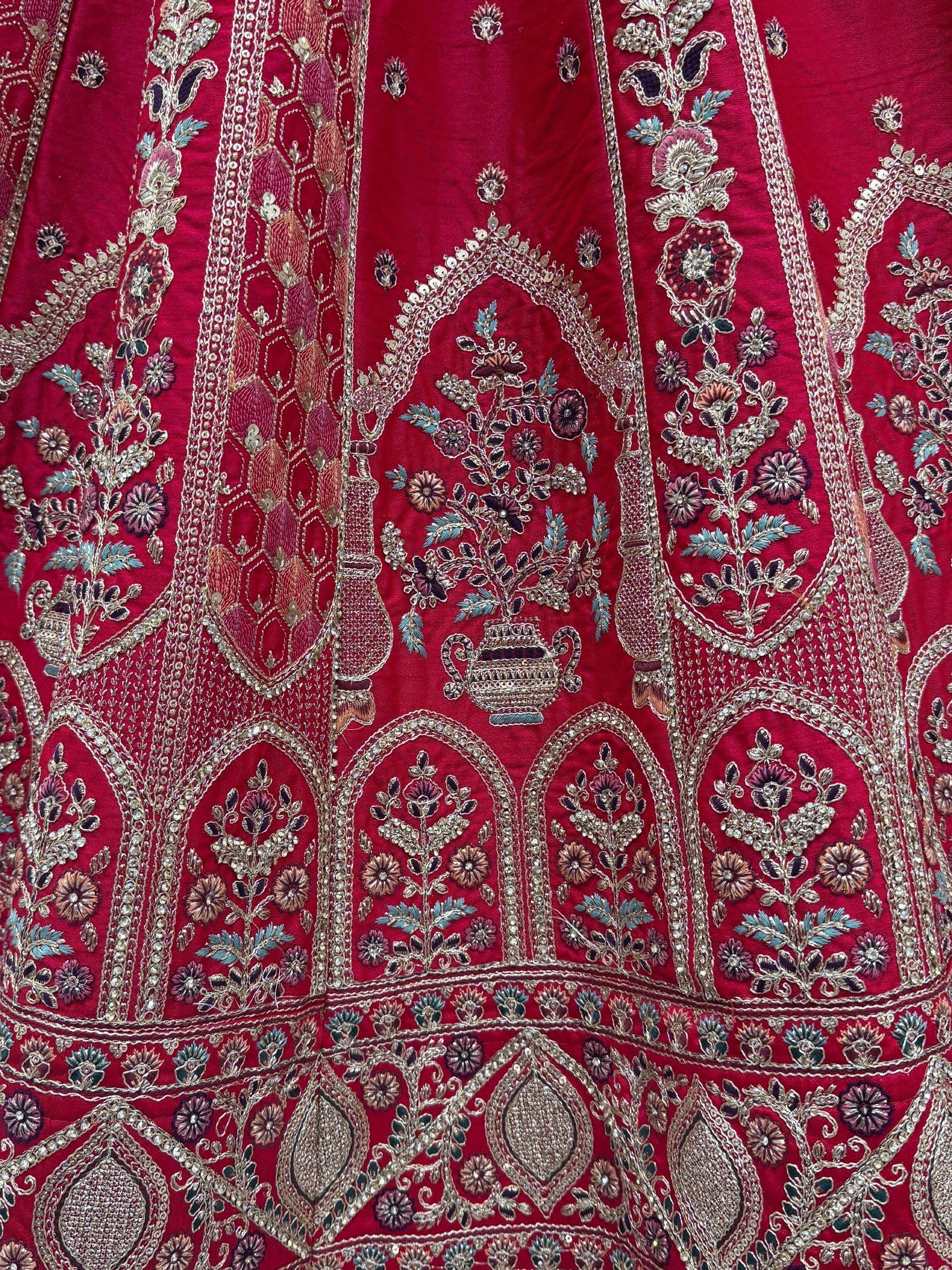 Ravishing Red Zari Embroidery Silk Bridal Lehenga Choli With Double Dupatta